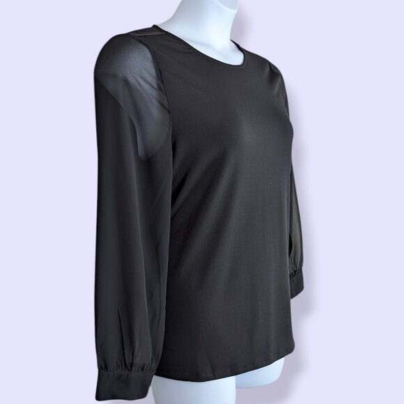 NWT Isaac Mizrahi NYC Black Sheer Sleeve Blouse - Picture 2 of 7